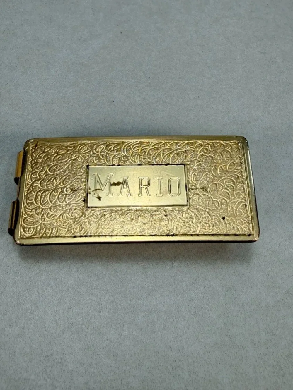 Vintage Gold Filled Mario Personalized Money Clip Engraved Floral Etched